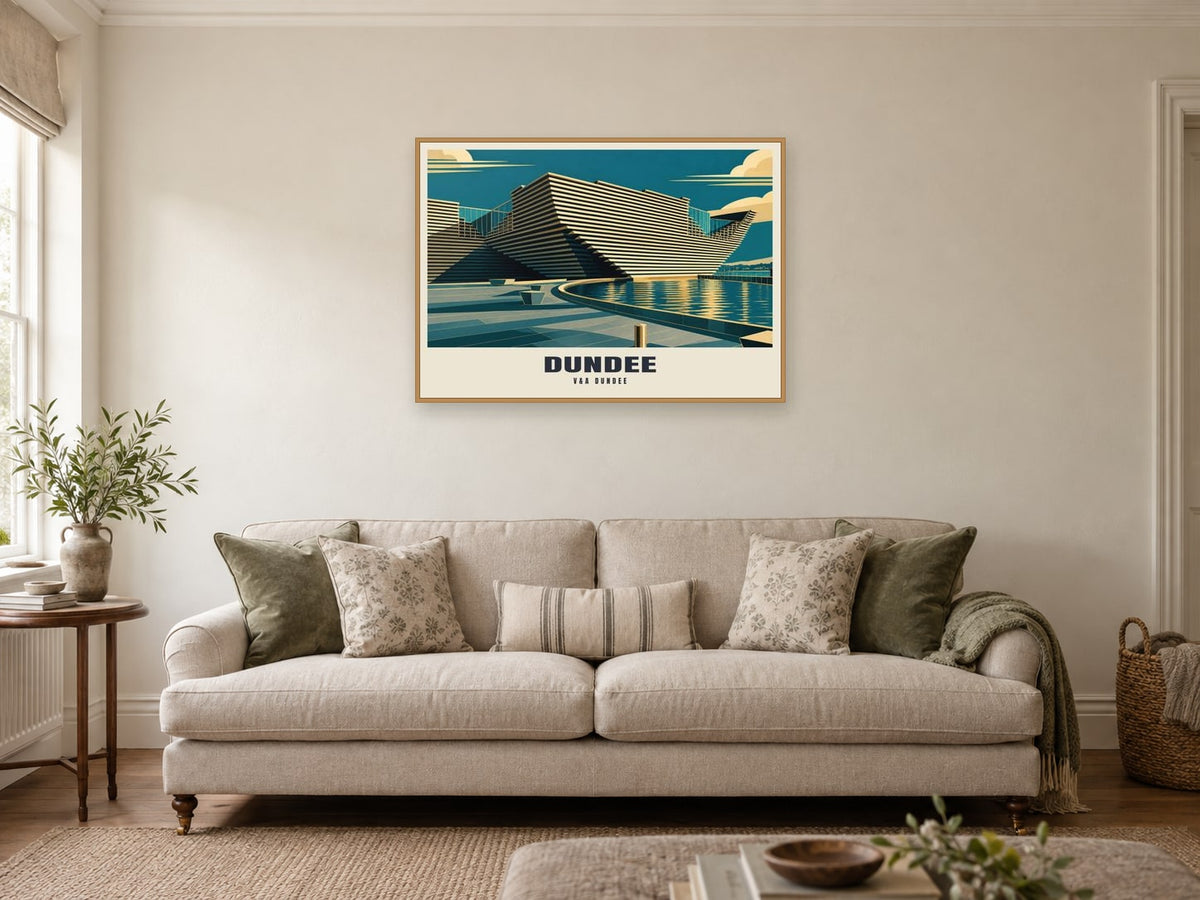 V&A Dundee Poster at A1, in a natural wood frame, in a sitting room
