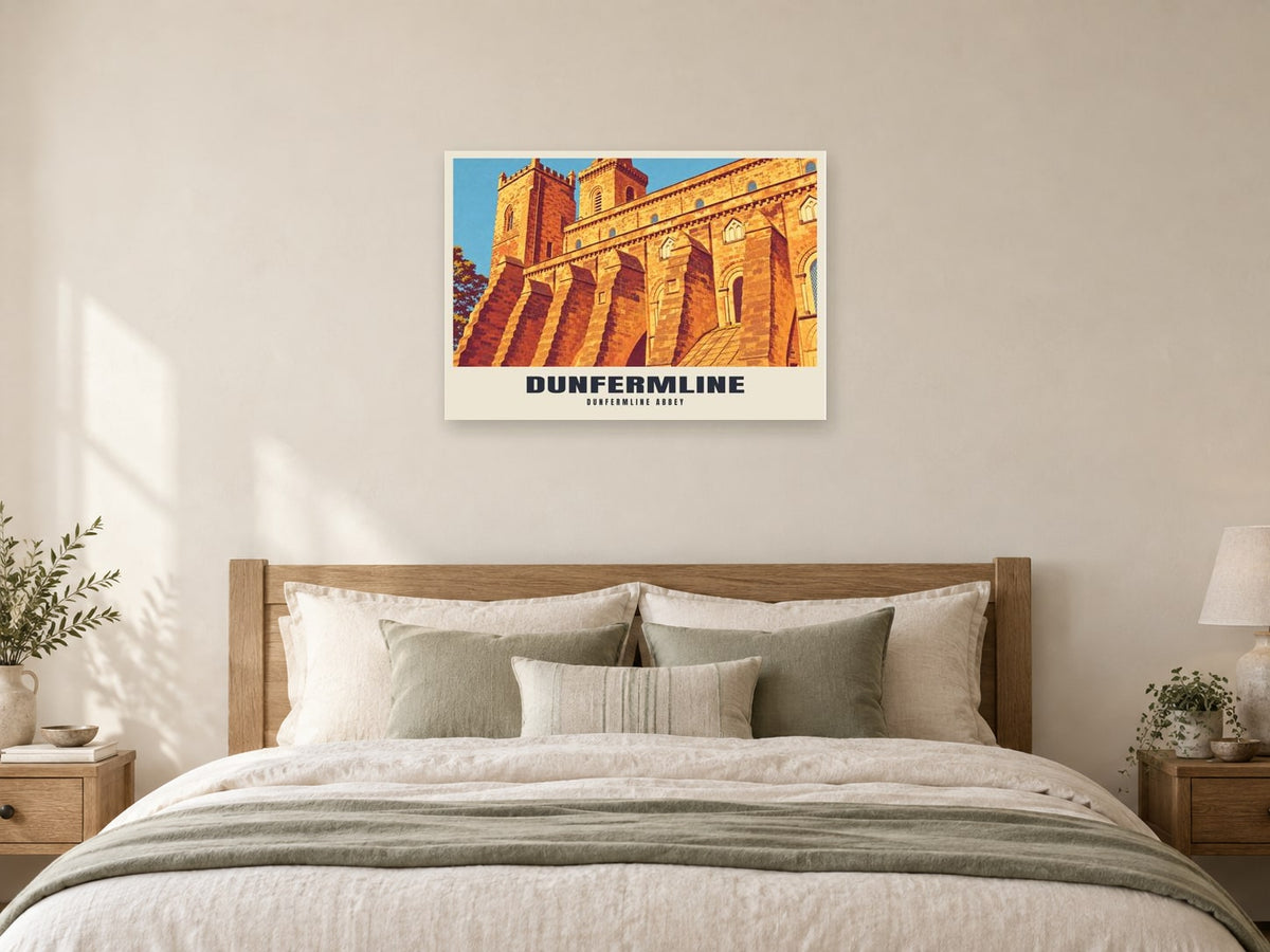 Dunfermline Abbey Poster at A1, as a poster, above a bed