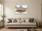 The Yarn Market, Dunster Poster at A1, in a natural wood frame, in a sitting room