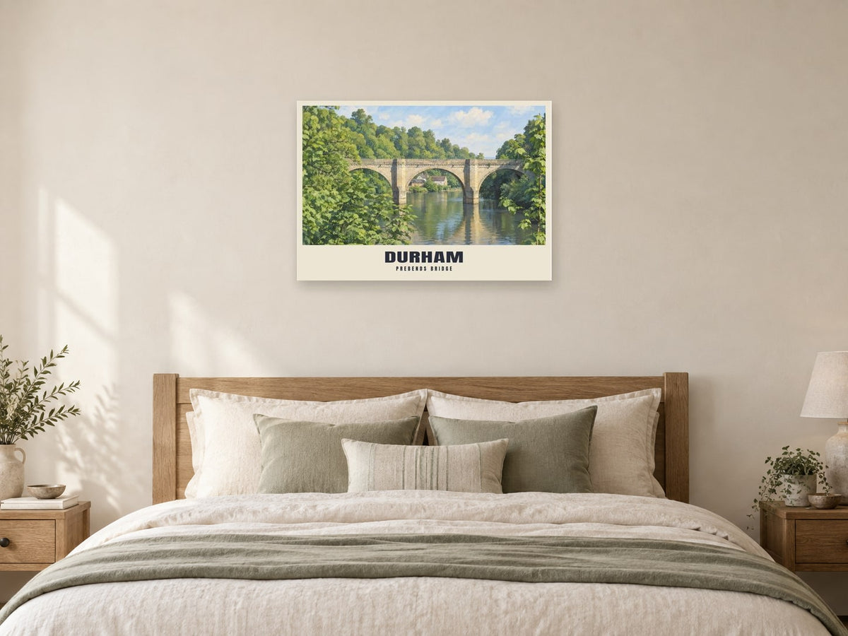 Prebends Bridge, Durham Poster at A1, as a poster, above a bed