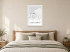 East Cowes Town Centre Street Map Poster at A1, as a poster, above a bed