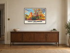Mains Castle, East Kilbride Poster at A1, in a black frame, above a sideboard