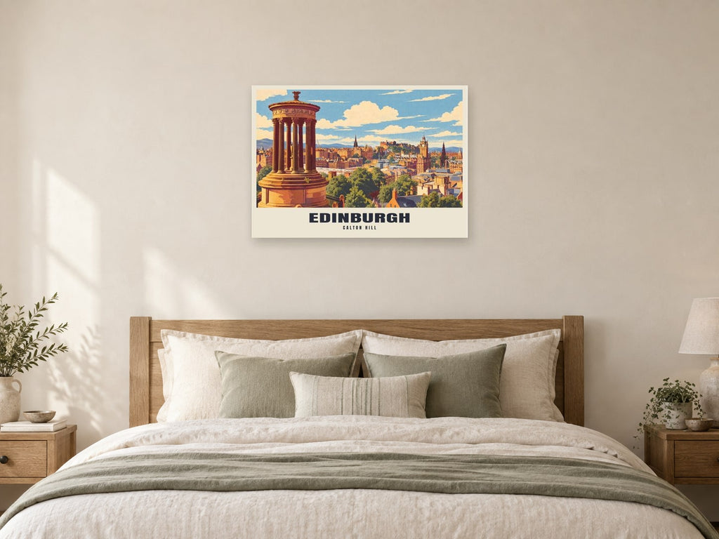 Calton Hill, Edinburgh Poster at A1, as a poster, above a bed