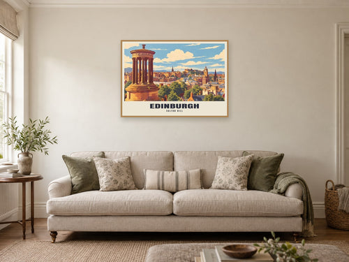 Calton Hill, Edinburgh Poster at A1, in a natural wood frame, in a sitting room