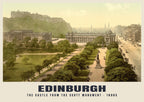 Edinburgh Castle and Princes Street, 1890s hand-coloured photochrom heritage print