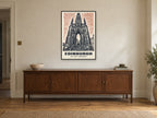 The Scott Monument, Edinburgh Poster at A1, in a black frame, above a sideboard