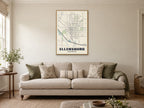 Ellensburg Street Map Poster at A1, in a natural wood frame, in a sitting room