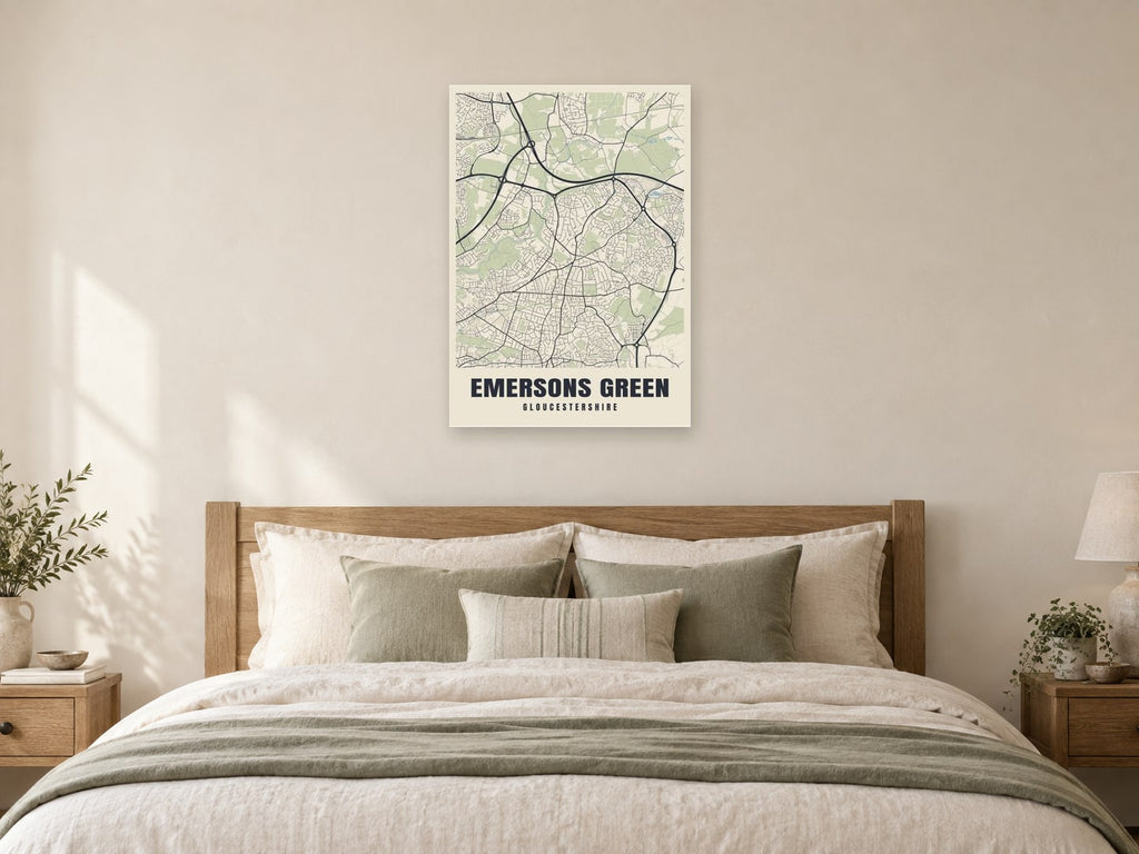 Emersons Green Street Map Poster at A1, as a poster, above a bed