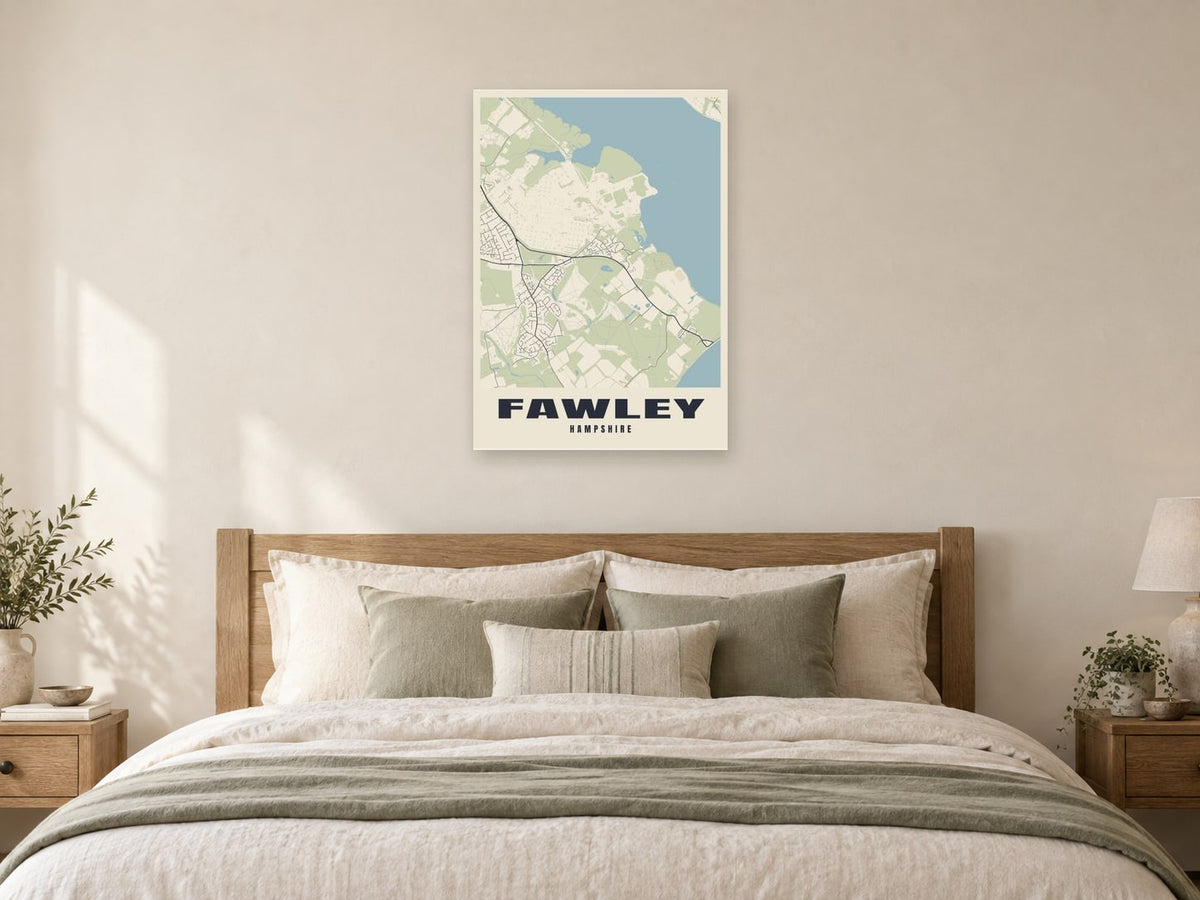 Fawley Street Map Poster at A1, as a poster, above a bed