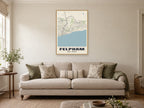 Felpham Street Map Poster at A1, in a natural wood frame, in a sitting room
