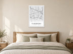 Finsbury Street Map Poster at A1, as a poster, above a bed