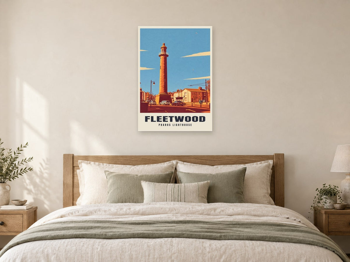 Pharos Lighthouse, Fleetwood Poster at A1, as a poster, above a bed