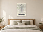 Fort Wayne Street Map Poster at A1, as a poster, above a bed