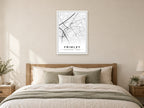 Frimley Town Centre Street Map Poster at A1, as a poster, above a bed