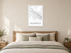 Galashiels Town Centre Street Map Poster at A1, as a poster, above a bed