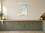 Gdańsk Street Map Poster at A1, in a white frame, in a kitchen