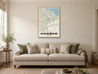 Gdańsk Street Map Poster at A1, in a natural wood frame, in a sitting room