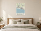 Genoa Street Map Poster at A1, as a poster, above a bed
