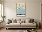 Genoa Street Map Poster at A1, in a natural wood frame, in a sitting room