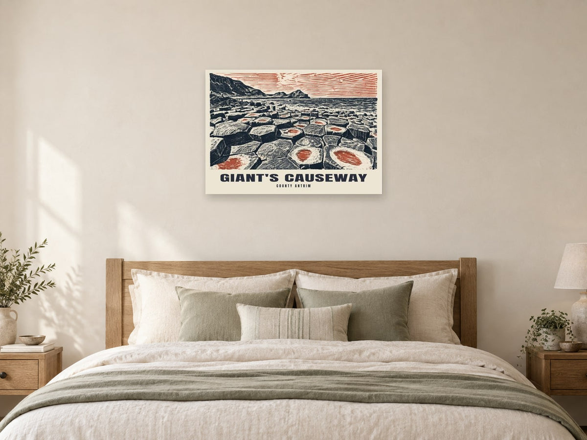 County Antrim, Giant's Causeway Poster at A1, as a poster, above a bed
