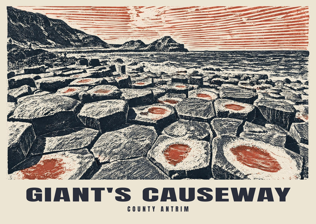Giant's Causeway poster in the Linocut style