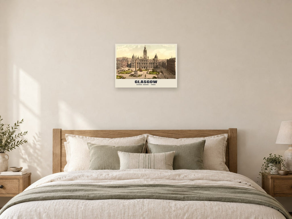 George Square, Glasgow Poster at A2, as a poster, above a bed