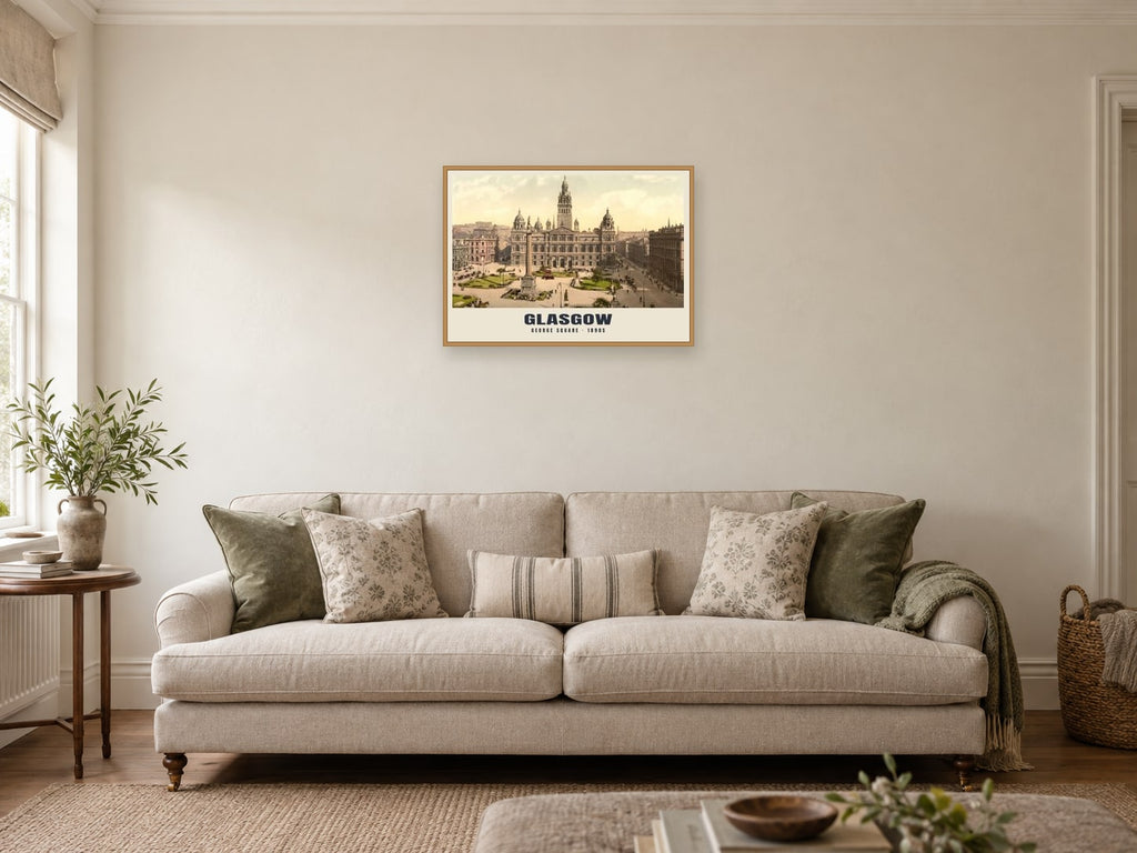 George Square, Glasgow Poster at A2, in a natural wood frame, in a sitting room