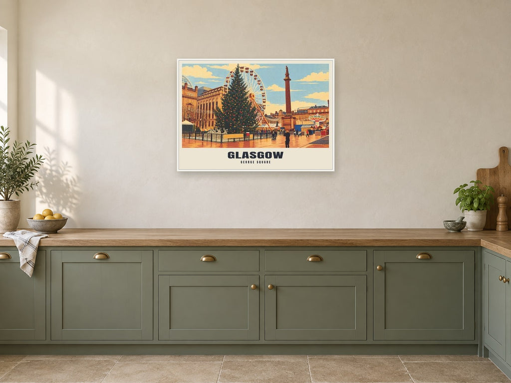 George Square, Glasgow Poster at A1, in a white frame, in a kitchen