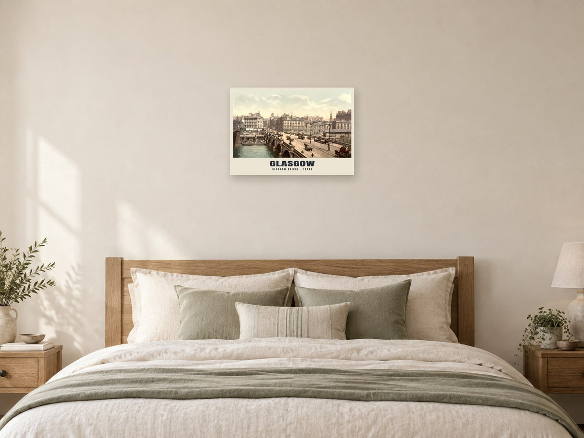 Glasgow Bridge, 1890s Heritage Print at A2, as a poster, above a bed