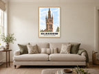 University of Glasgow Poster at A1, in a natural wood frame, in a sitting room