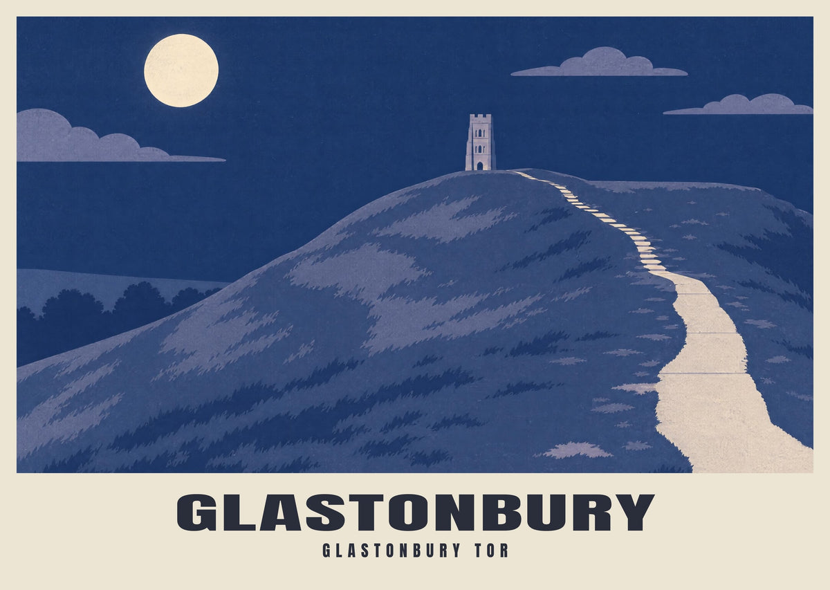 Glastonbury Tor poster in the Moonlit style