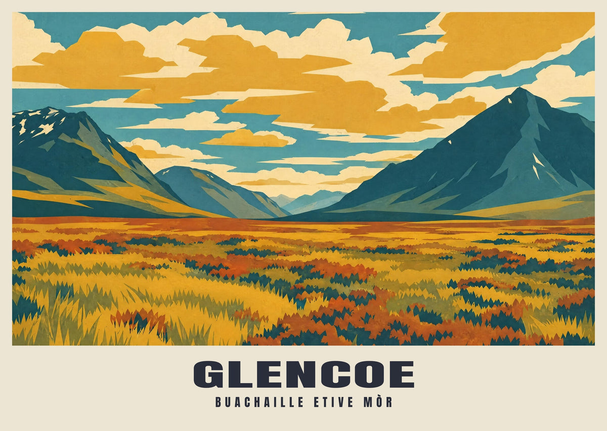 Buachaille Etive Mòr, Glencoe poster in the Mid-Century style