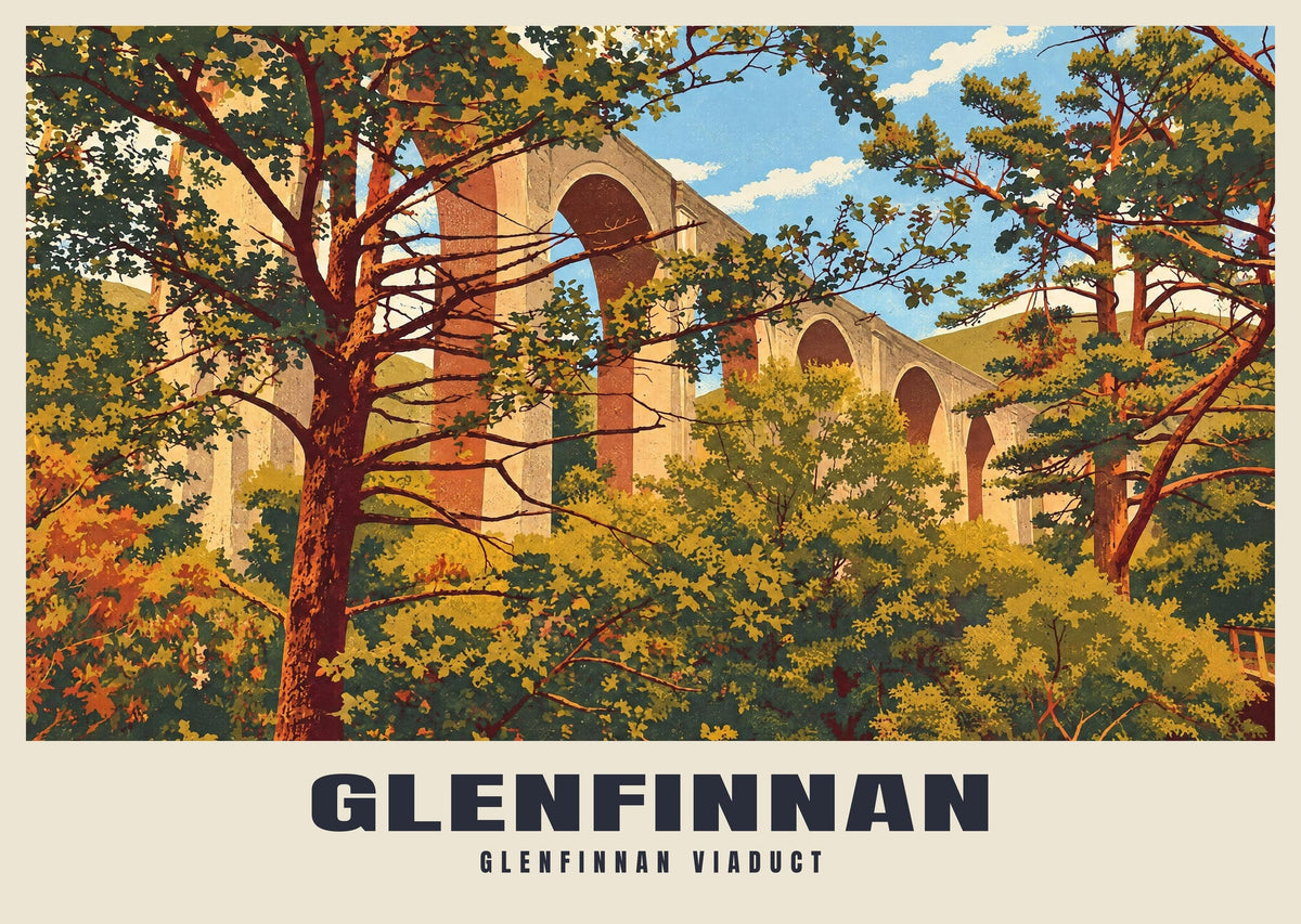 Glenfinnan Viaduct poster in the Retro Railway style