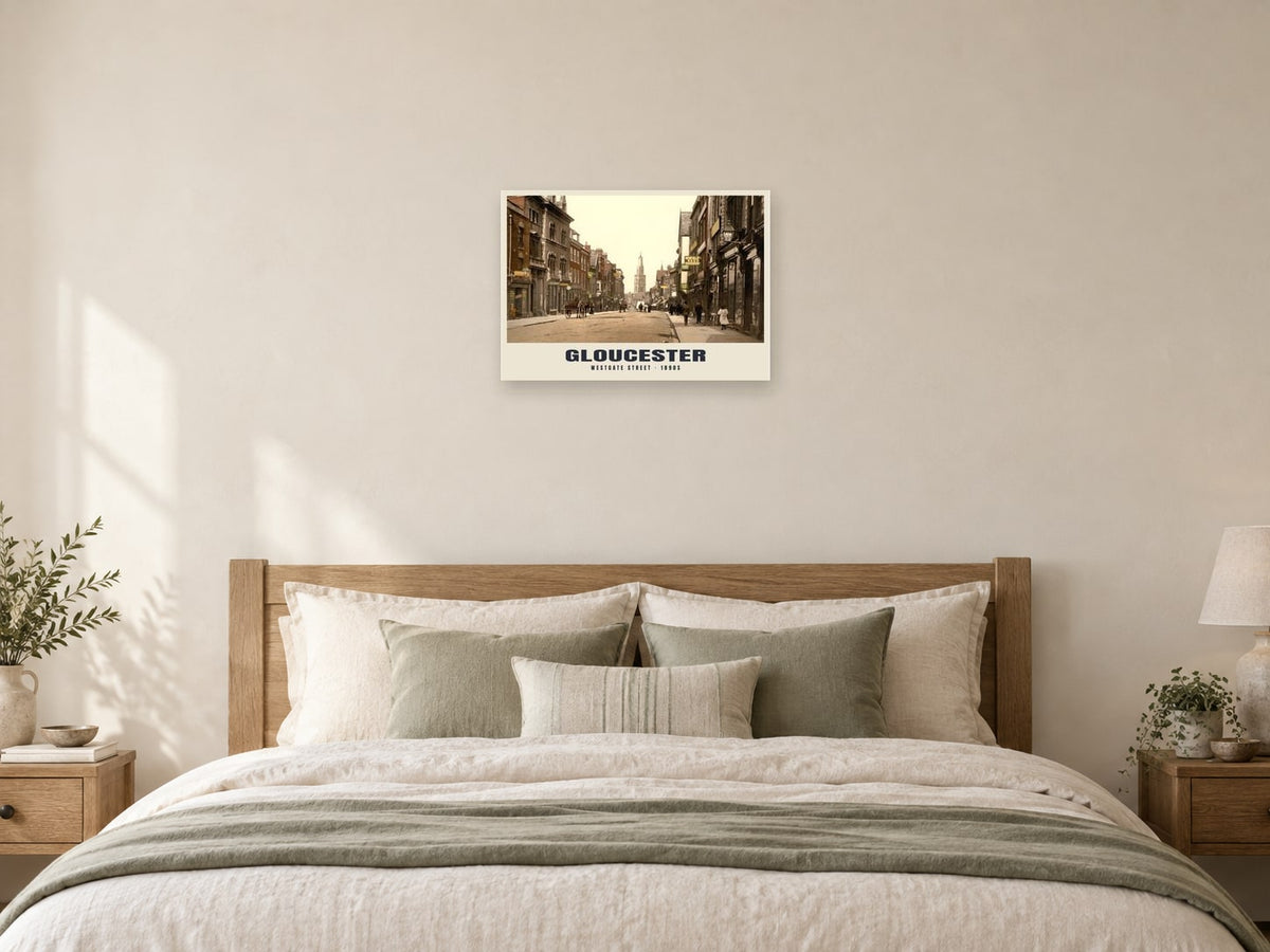 Westgate Street, Gloucester, 1890s Heritage Print at A2, as a poster, above a bed