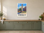Goole Clock Tower Poster at A1, in a white frame, in a kitchen