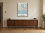 Gosport Street Map Poster at A1, in a black frame, above a sideboard