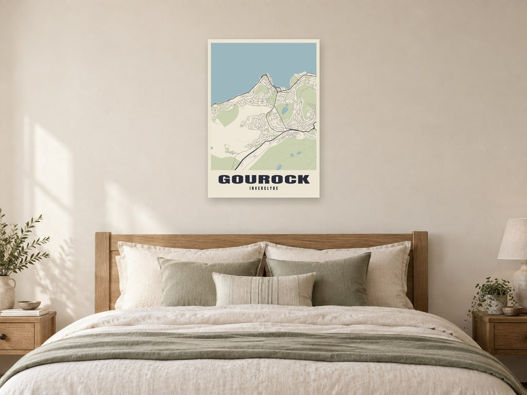Gourock Street Map Poster at A1, as a poster, above a bed