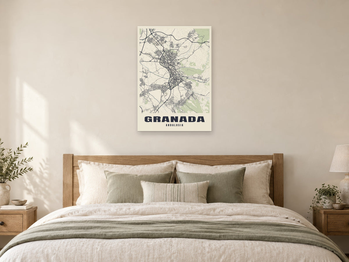 Granada Street Map Poster at A1, as a poster, above a bed