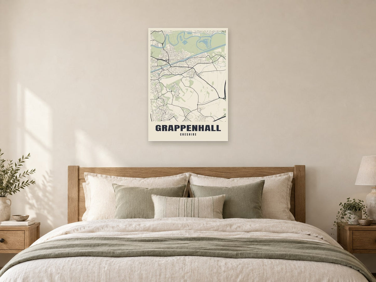 Grappenhall Street Map Poster at A1, as a poster, above a bed