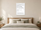 Grappenhall Village Centre Street Map Poster at A1, as a poster, above a bed