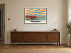 Gravesend Town Pier Poster at A1, in a black frame, above a sideboard