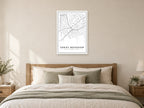 Great Bookham Village Centre Street Map Poster at A1, as a poster, above a bed