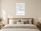 Great Sankey Village Centre Street Map Poster at A1, as a poster, above a bed