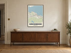 Greenock Street Map Poster at A1, in a black frame, above a sideboard