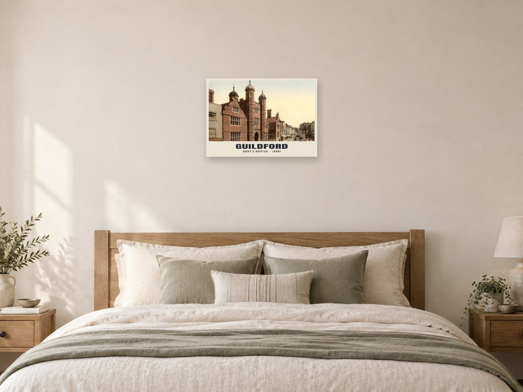 Abbot's Hospital, Guildford, 1890s Heritage Print at A2, as a poster, above a bed