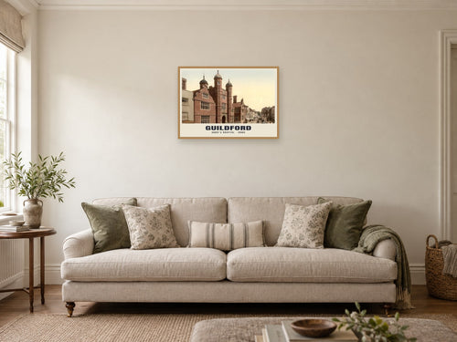 Abbot's Hospital, Guildford, 1890s Heritage Print at A2, in a natural wood frame, in a sitting room