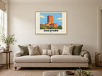 Guildford Poster — Guildford Cathedral at A1, in a natural wood frame, in a sitting room