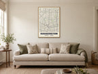 Haggerston Heritage Street Map Poster at A1, in a natural wood frame, in a sitting room
