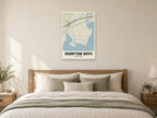 Hampton Bays Street Map Poster at A1, as a poster, above a bed