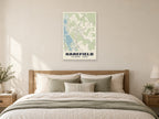 Harefield Heritage Street Map Poster at A1, as a poster, above a bed